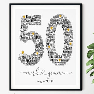 50TH ANNIVERSARY Gift, Personalized Word Art, Printable Art, Unique Anniversary gift, 50 Year Gold Wedding Anniversary Gift, Unique Gift