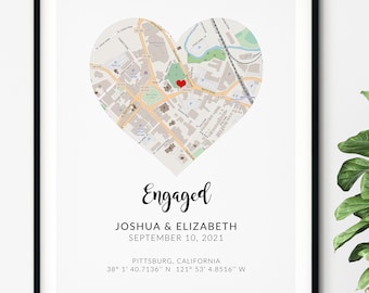 Engagement Map Print Gift, Engagement Print, Engagement Coordinates, Engagement Gift for Couple, Valentines Gift,Personalized Location Print