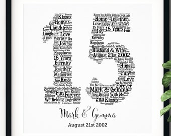 PERSONALIZED 15TH ANNIVERSARY Gift ~ Word Art ~ Printable Art ~ Unique Anniversary gift ~ 15 Year Wedding Anniversary Gift ~ Unique Gift