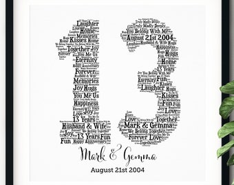 PERSONALIZED 13TH ANNIVERSARY Gift ~ Word Art ~ Printable Art ~ Unique Anniversary gift ~ 13 Year Wedding Anniversary Gift ~ Unique Gift