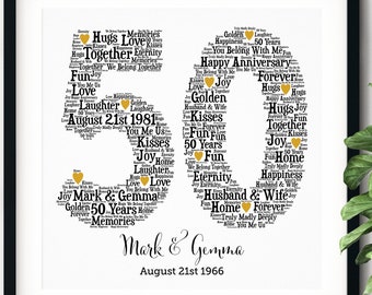 PERSONALIZED 50TH ANNIVERSARY Gift ~ Word Art ~ Printable Art ~ Unique Anniversary gift ~50 Year Gold Wedding Anniversary Gift ~ Unique Gift