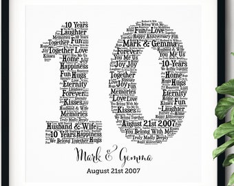 PERSONALIZED 10TH ANNIVERSARY Gift ~ Word Art ~ Printable Art ~ Custom Anniversary gift ~ 10 Year Wedding Anniversary Gift ~ Unique Gift