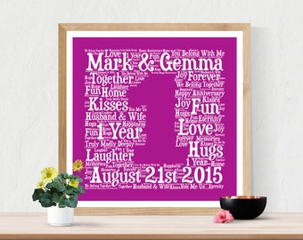 PERSONALIZED 1ST ANNIVERSARY Gift ~ Word Art ~ Printable Art ~ Unique Anniversary gift ~ First Year Wedding Anniversary Gift ~ Unique Gift