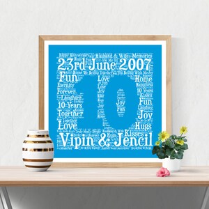PERSONALIZED 10TH ANNIVERSARY Gift ~ Word Art ~ Printable Art ~ Unique Anniversary gift ~ 10 Year Wedding Anniversary Gift ~ Unique Gift