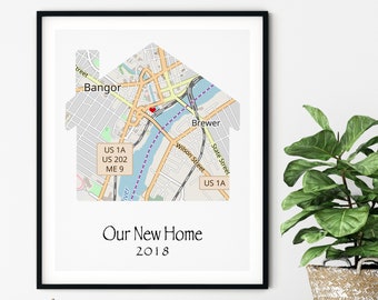 Our First Home Map Print, Wedding decor, House Shaped, Custom Personalized Printable, Map Housewarming Gift, First Home, New Home Owner