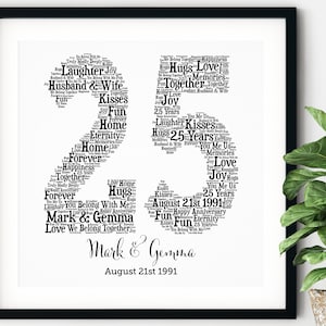 REGALO PERSONALIZADO DEL 25.° ANIVERSARIO ~ Arte con palabras ~ Arte imprimible ~ Regalo de aniversario único ~ 25.° aniversario de bodas de plata ~ Regalo único