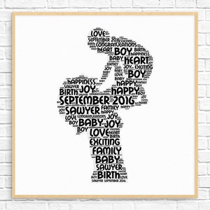 Personalized PREGNANCY / BIRTH GIFT Word Art Art Print Printable Art Unique New Baby Gift For New Arrival Baby Boy Design image 1