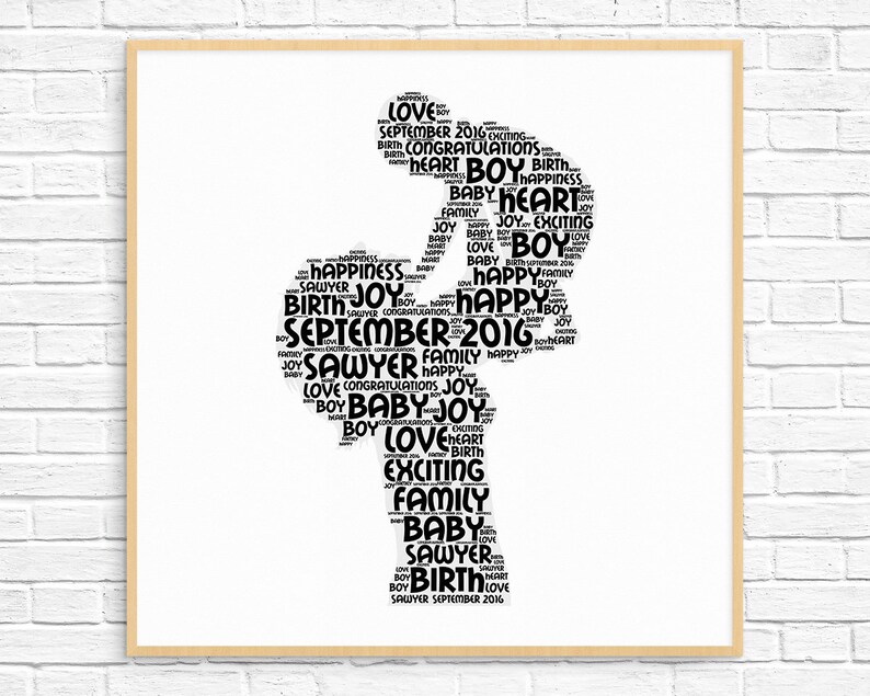 Personalized PREGNANCY / BIRTH GIFT Word Art Art Print Printable Art Unique New Baby Gift For New Arrival Baby Boy Design image 1