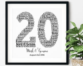PERSONALIZED 20TH ANNIVERSARY Gift ~ Word Art ~ Printable Art ~ Unique Anniversary gift ~ 20 Year Wedding Anniversary Gift ~ Unique Gift