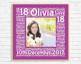 Personalized 18TH BIRTHDAY GIFT ~ Word Art ~ Gift for her ~ Personalised Gift ~ Birthday Gift ~ Bespoke Gift ~ 18th Birthday