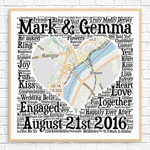 Cadeau de fiançailles personnalisé - Word Art - impression d'art - oeuvre d'art imprimable - cadeau de fiançailles unique pour couple - carte de fiançailles - motif coeur