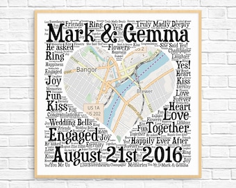 Personalized ENGAGEMENT GIFT - Word Art - Art Print - Printable Art - Unique Engagement gift For Couple - Engagement Card - Heart Design