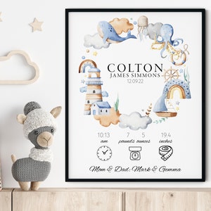 Personalized Baby Birth Print, New Baby Gift, Birth Details, Birth Stats Gift For New Parents, Gift for Newborn Baby Boy Girl