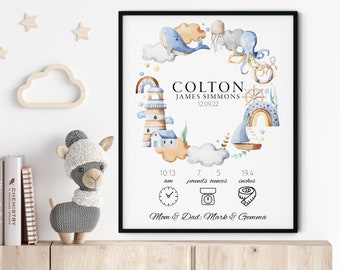 Personalized Baby Birth Print, New Baby Gift, Birth Details, Birth Stats Gift For New Parents, Gift for Newborn Baby Boy Girl