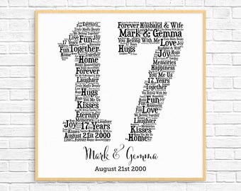 PERSONALIZED 17TH ANNIVERSARY Gift ~ Word Art ~ Printable Art ~ Unique Anniversary gift ~ 17 Year Wedding Anniversary Gift ~ Unique Gift