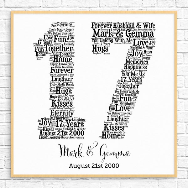 PERSONALIZED 17TH ANNIVERSARY Gift ~ Word Art ~ Printable Art ~ Unique Anniversary gift ~ 17 Year Wedding Anniversary Gift ~ Unique Gift