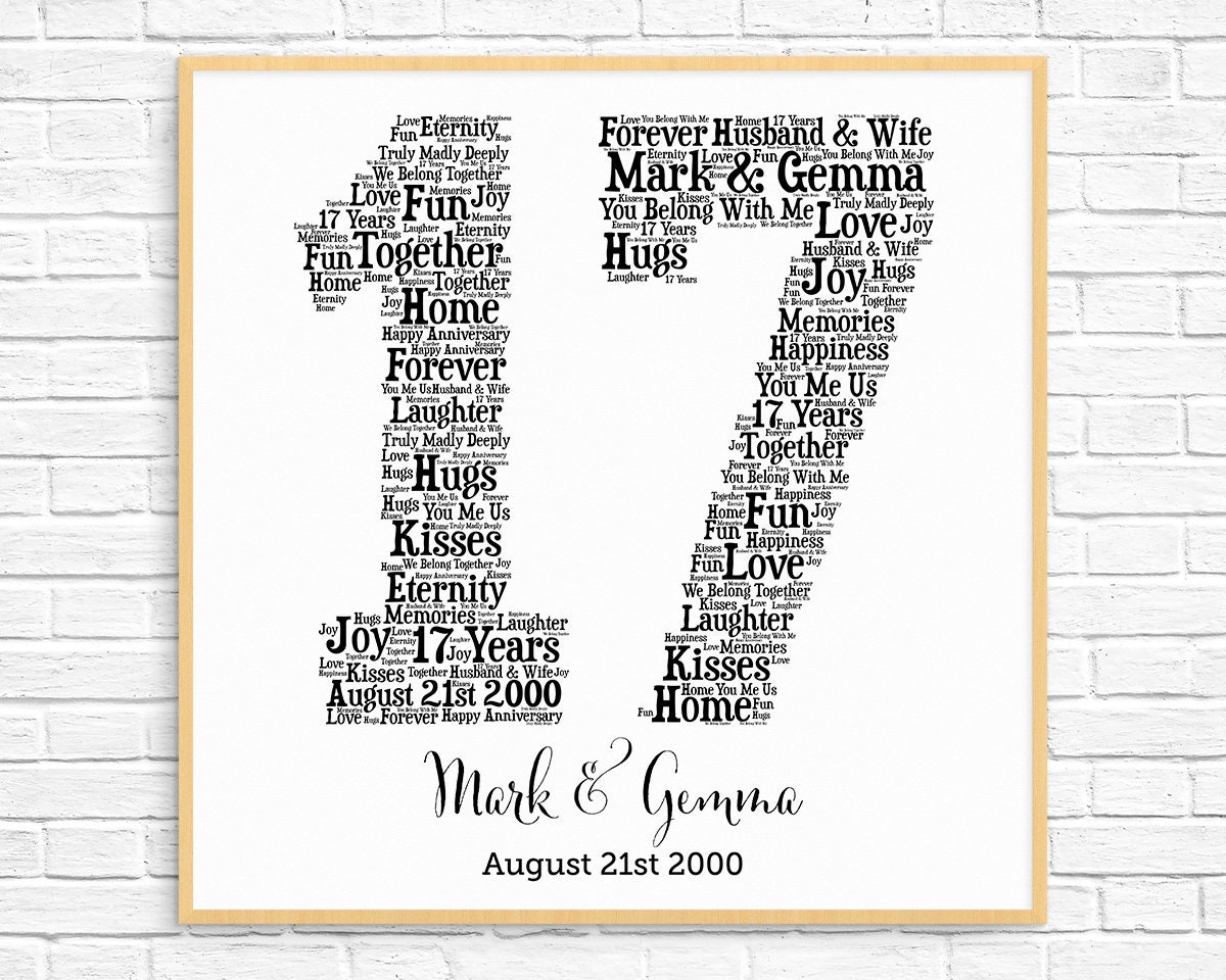 PERSONALIZED 17TH ANNIVERSARY Gift ~ Word Art ~ Printable Art