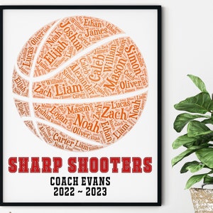 Basketball Coach Appreciation Gift, Custom Basketball Team Word Art, Year End Basketball Gift, Coach Retirement Gift, End of Season