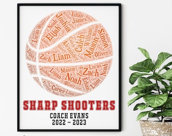 Basketball Coach Appreciation Gift, Custom Basketball Team Word Art, Year End Basketball Gift, Coach Retirement Gift, End of Season