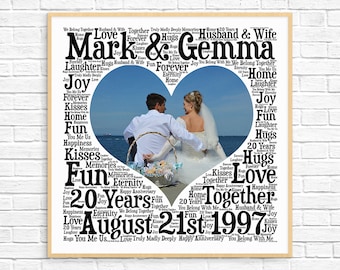 PERSONALIZED 20TH ANNIVERSARY Gift ~ Word Art ~ Printable Art ~ Unique Anniversary gift ~ 20 Year Wedding Anniversary Gift ~ Unique Gift