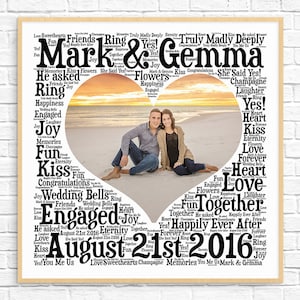 Cadeau de fiançailles personnalisé - Word Art - impression d'art - oeuvre d'art imprimable - cadeau de fiançailles unique pour couple - carte de fiançailles - motif coeur