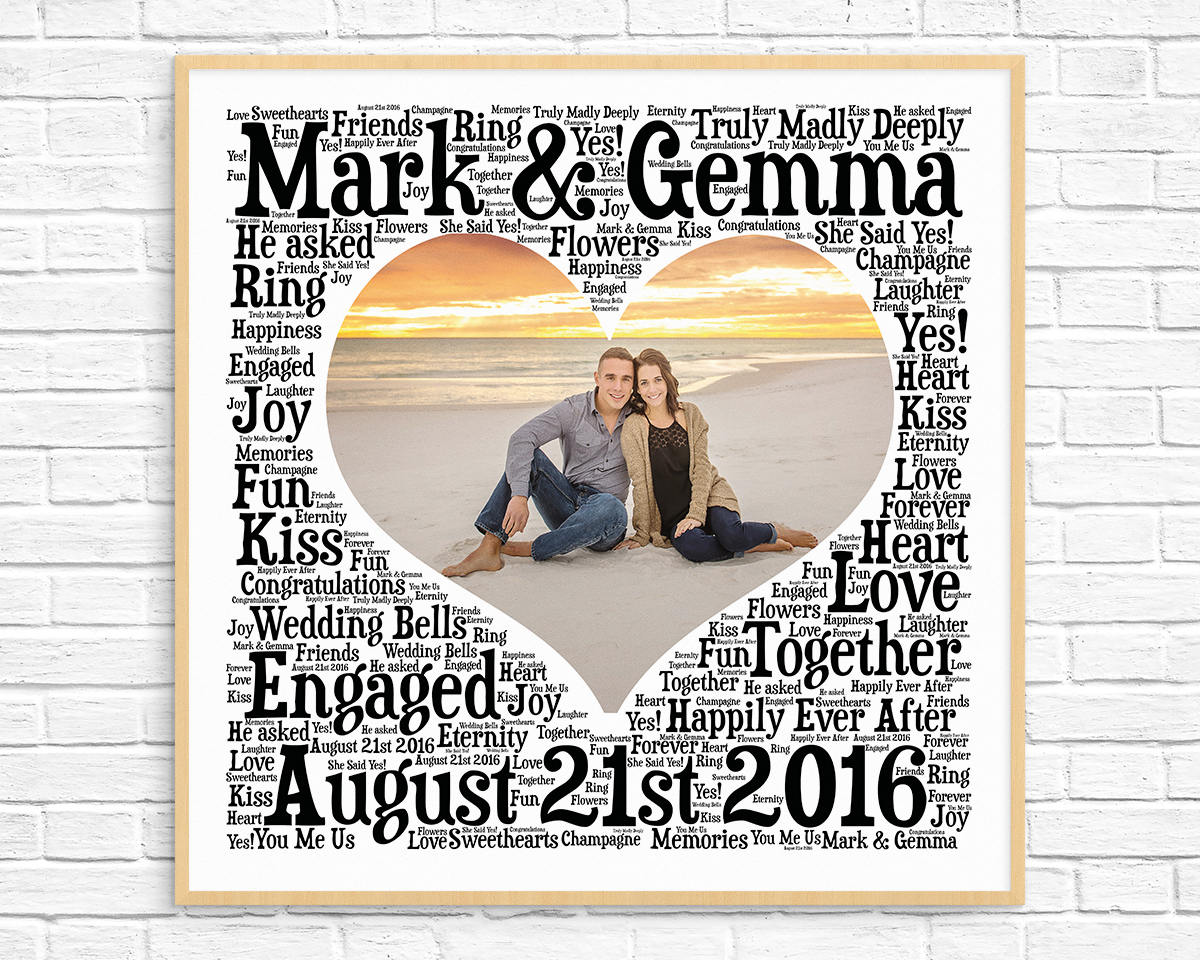 Personalized ENGAGEMENT GIFT - Word Art - Art Print - Printable Art - Unique Engagement gift For Couple - Engagement Card - Heart Design