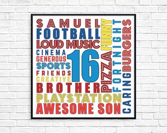 Personalised 16th birthday gift for him, 16th Birthday Poster, Boys 16th Birthday Gift, 16th Birthday Party Decor, 16th Birthday Gift