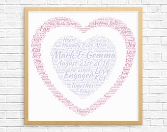 Personalized ENGAGEMENT GIFT - Word Art - Art Print - Printable Art - Unique Engagement gift For Couple - Engagement Card - Heart Design