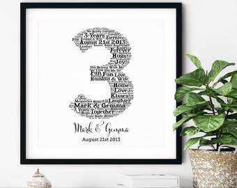 PERSONALIZED 3rd ANNIVERSARY Gift ~ Word Art ~ Printable Art ~ Unique Anniversary gift ~ 3 Year Wedding Anniversary ~ Unique Gift