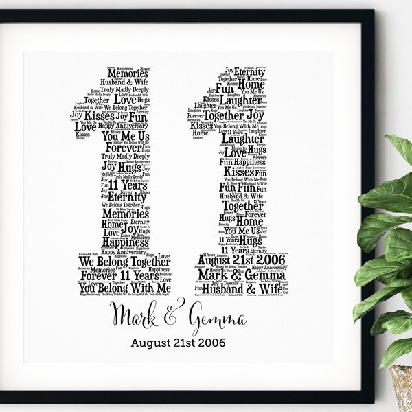 PERSONALIZED 11TH ANNIVERSARY Gift ~ Word Art ~ Printable Art ~ Unique Anniversary gift ~ 11 Year Wedding Anniversary Gift ~ Unique Gift