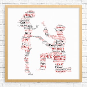 Cadeau de fiançailles personnalisé - Word Art - impression d'art - oeuvre d'art imprimable - cadeau de fiançailles unique pour couple - carte de fiançailles - homme qui propose