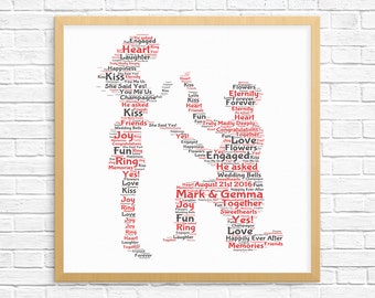 Personalized ENGAGEMENT GIFT - Word Art - Art Print - Printable Art - Unique Engagement gift For Couple - Engagement Card - Man Proposing