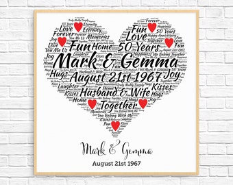 Personalized 50th ANNIVERSARY GIFT ~ Golden Anniversary ~ 50 Year Anniversary Word Art ~ Printable ~ 50th Wedding Anniversary Unique Gift