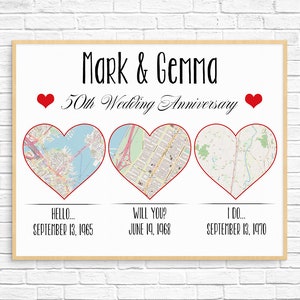 Cadeau PERSONNALISÉ DU 50E ANNIVERSAIRE, Impression d'art de carte, Noces d'or, Cadeau d'anniversaire unique, Cinquante ans de mariage