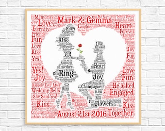 PERSONALIZED ENGAGEMENT GIFT ~ Man Proposing ~ Word Art ~ Art Print ~ Printable Art ~ Unique Engagement Gift For Couple ~ Engagement Card