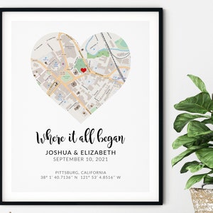 Cadeau personnalisé pour la Saint-Valentin, cadeau d'anniversaire pour elle/cadeau pour lui, où tout a commencé, impression de carte, carte d'amour, impression d'amour, impression de carte