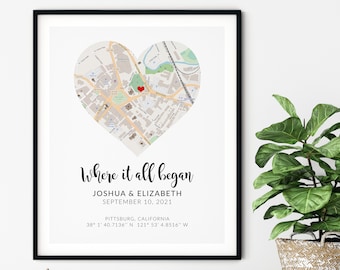 Personalized Valentine&#39;s Day Gift, Anniversary Gift for Her / Gift for Him, Where it all Began Map Print, Love map, Love print, Map print