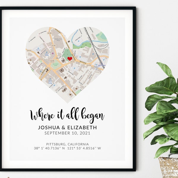 Personalized Valentine's Day Gift, Anniversary Gift for Her / Gift for Him, Where it all Began Map Print, Love map, Love print, Map print