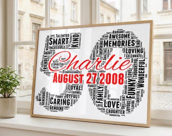 Personalized 50th Birthday Word Art Print, Custom Birthday Gift, Personalized Wall Art Picture Gift