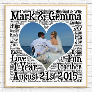 PERSONALIZED 1ST ANNIVERSARY Gift ~ Word Art ~ 1 Year Anniversary ~ Unique Anniversary gift ~First Year Wedding Anniversary Gift~Unique Gift