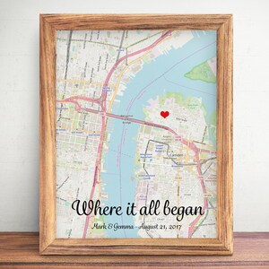 CADEAU DE LA SAINT-VALENTIN, cadeau de mariage pour un couple, carte du lieu où tout a commencé, carte personnalisée, carte de tout emplacement, toile de carte personnalisée