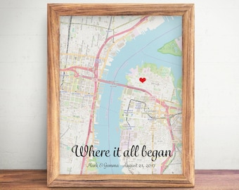VALENTINES DAY GIFT, Wedding day gift for couple, Where it all began map, Custom made map, Any location map, Personalized map canvas