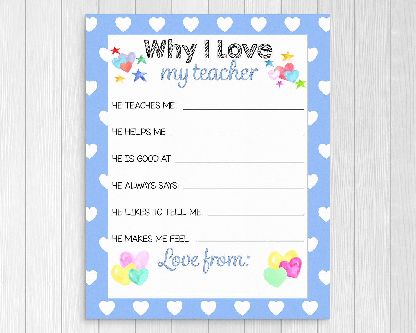teacher appreciation print, why i love my teacher, teacher