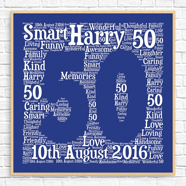 PERSONALIZED 50TH BIRTHDAY GIFT ~ Printable ~ Word Art ~ Gift for Him - Gift for Men - Personalized Gift - Fifty - Best friend Gift