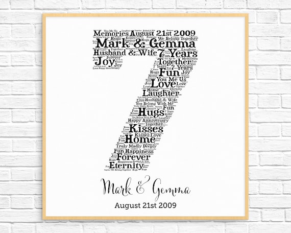 Personalised 7th Birthday Gift 7th Anniversary Word Art Gift Add Your Words