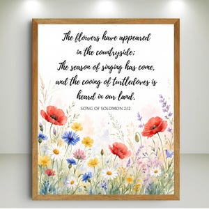 The Flowers Have Appeared Scripture Print, Song of Solomon 2:12, Bible Verse Wall Art, Christian Printable, Watercolor Wildflower Meadow