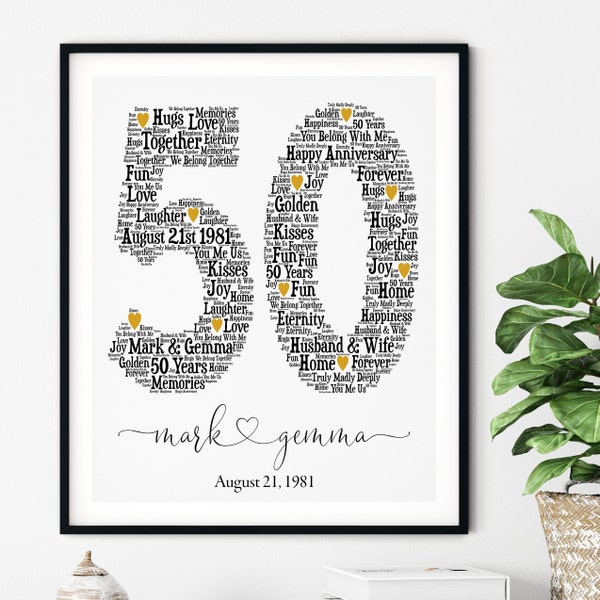 50TH ANNIVERSARY Gift, Personalized Word Art, Printable Art, Unique Anniversary gift, 50 Year Gold Wedding Anniversary Gift, Unique Gift