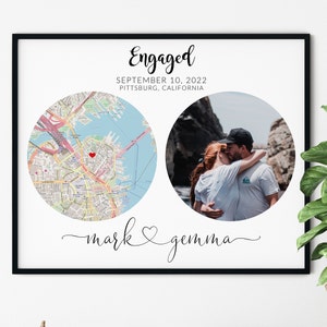 Cadeau d'impression de carte de fiançailles, impression de fiançailles, coordonnées de fiançailles, cadeau de fiançailles pour couple, cadeau de Saint-Valentin, impression de lieu personnalisée
