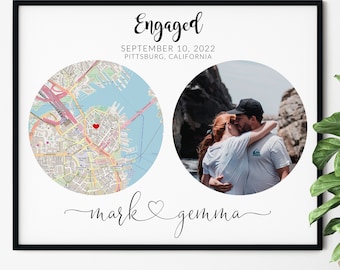 Engagement Map Print Gift, Engagement Print, Engagement Coordinates, Engagement Gift for Couple, Valentines Gift,Personalized Location Print