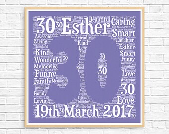 PERSONALIZED 30TH BIRTHDAY GIFT ~ Printable ~ Word Art ~ Gift for Her - Gift for Women - Personalized Gift - Thirty - Best friend Gift